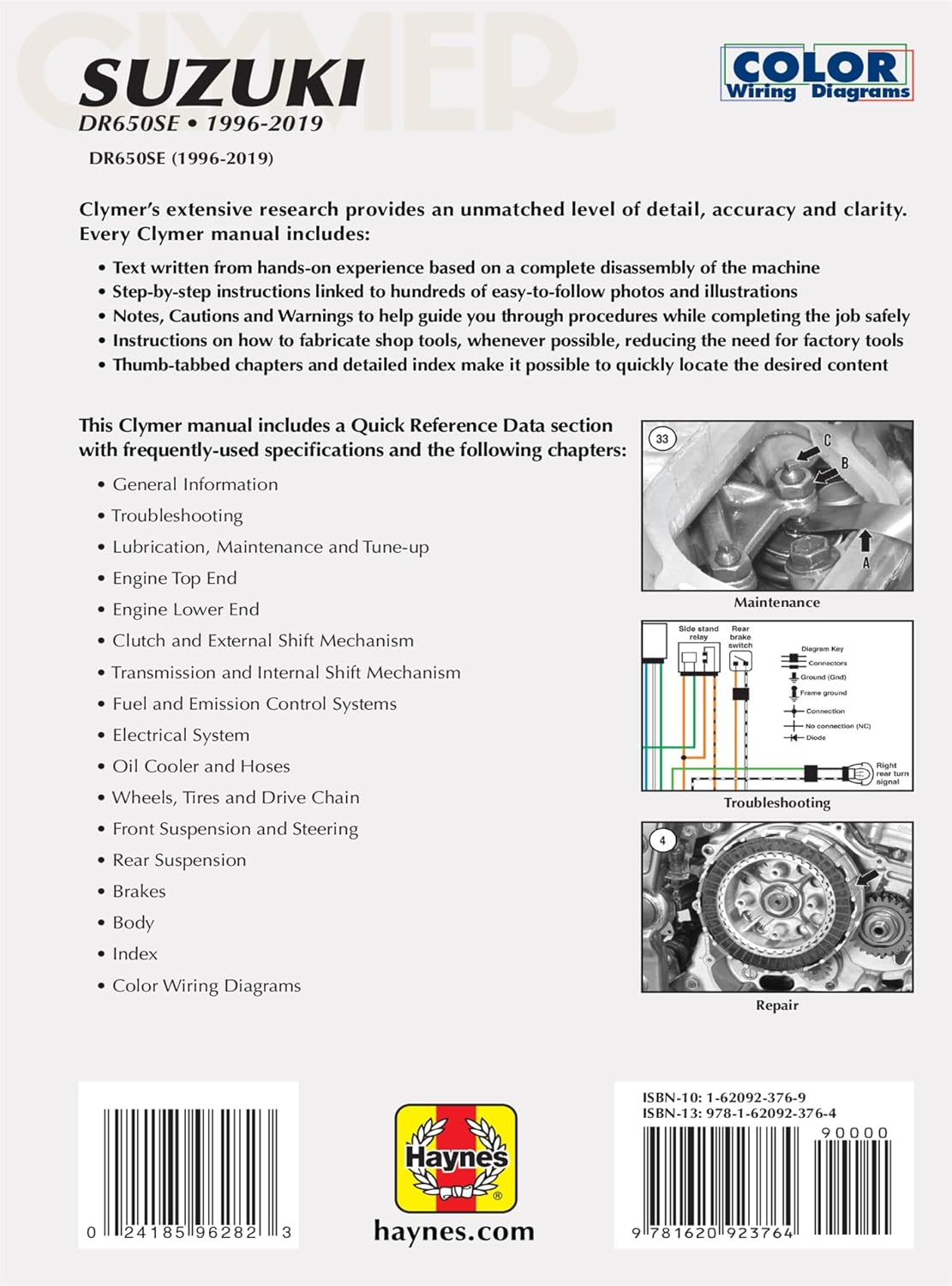 Suzuki DR650SE Clymer Manual: 1996 - 2019: Maintenance * Troubleshooting * Repair (Clymer Powersport)      Paperback – October 29, 2019