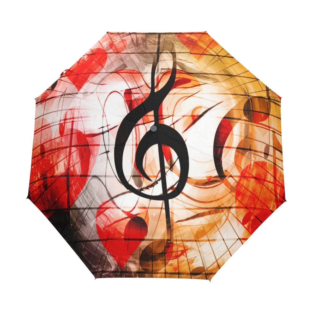 Beautiful Hearts Music Note 3 Folds Auto Open Close Umbrella