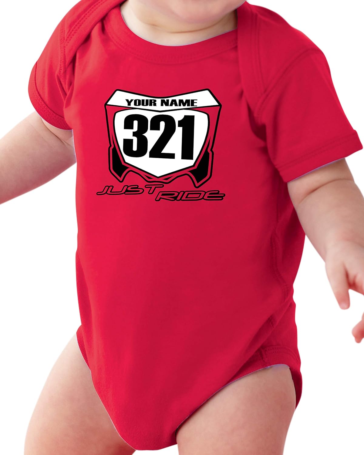JUST RIDE Placa de número de bebé de motocross, enredadera personalizada CR rojo, Rojo -