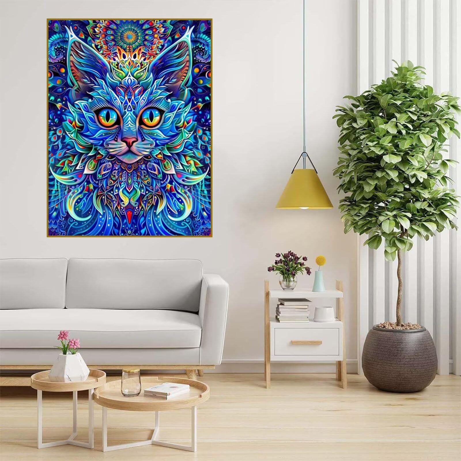 Diamond Painting Blume Malen Nach Zahlen Erwachsene, 5D Diamant Painting Bilder Katze Diamond-painting Mosaikherstellung Bastelset Kinder ab 6 Jahre, Deko Wohnzimmer, Mädchen Geschenke 70x100cm 6X-811