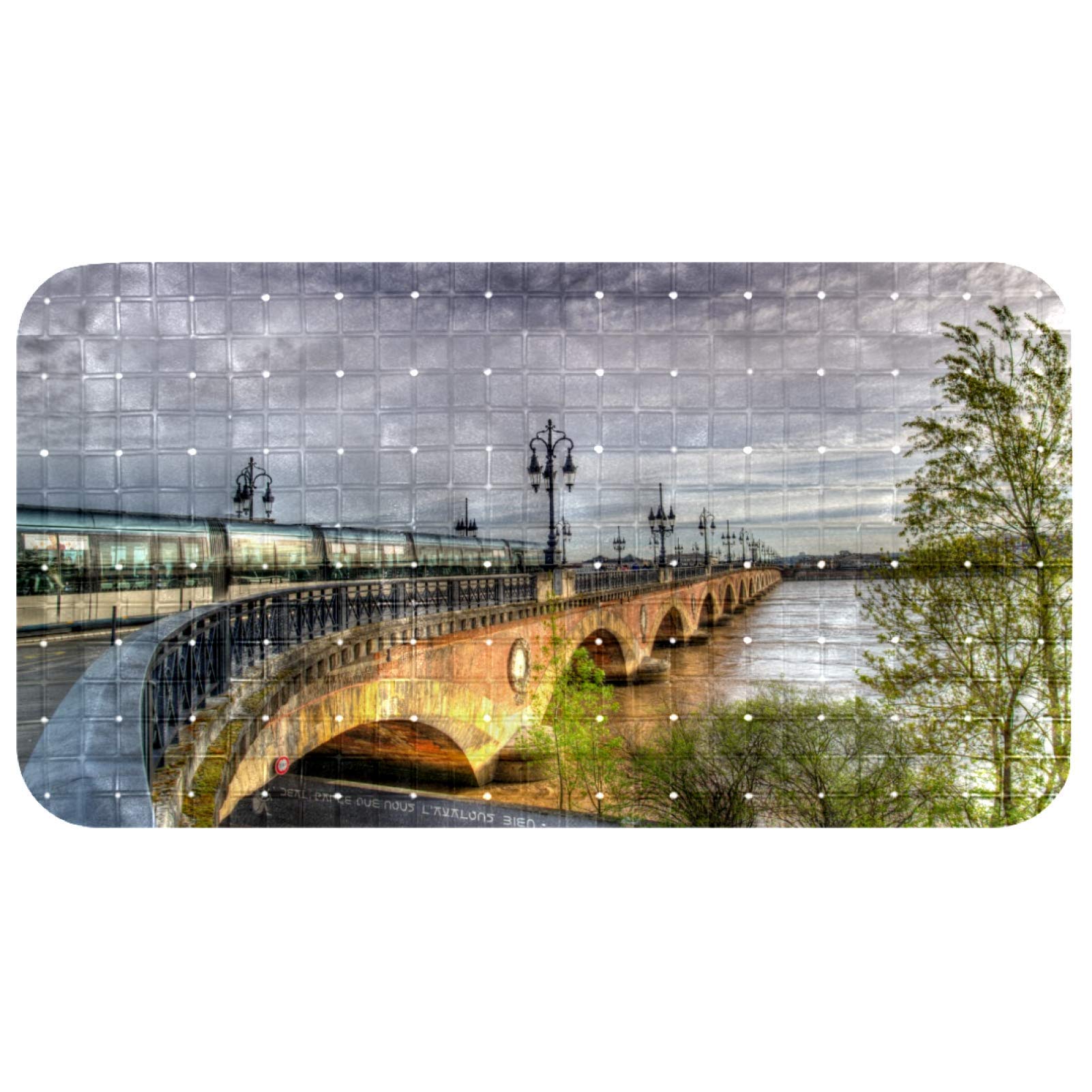 Alfombrilla de ducha antideslizante para evitar resbalones en azulejos con diseño de trenes