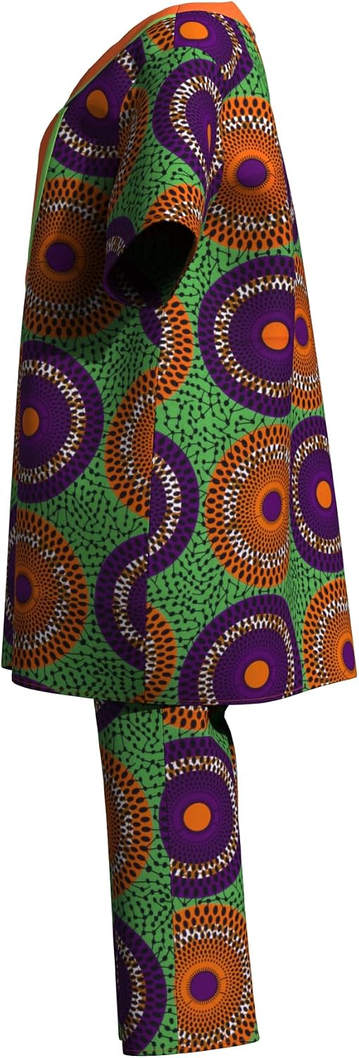 African Print 2 Pieces Outfit Women Ankara Top and Pants Set Shirt Dress