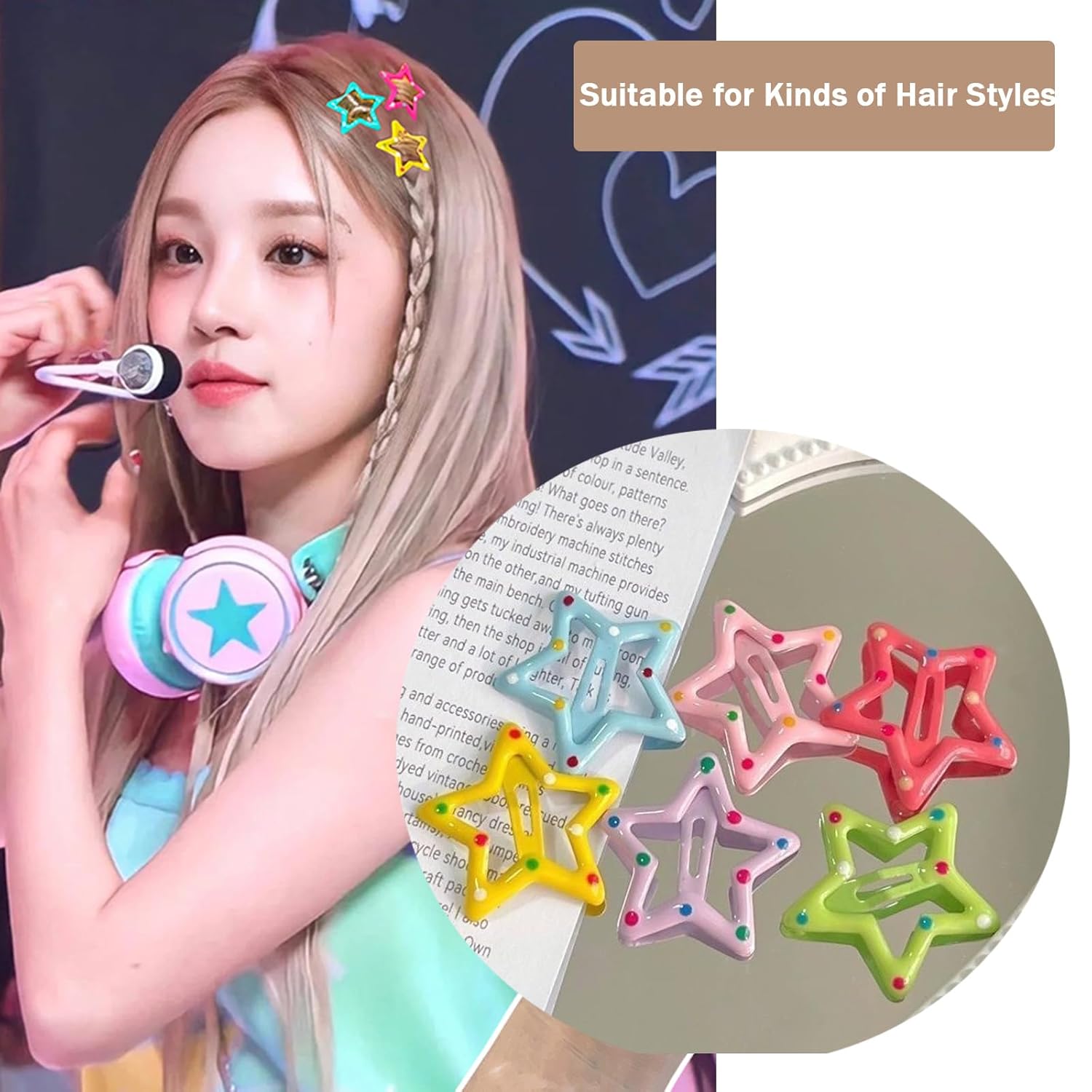20 PCS Star Snap Hair Clips Silver Y2K 2000s Hair Accessories Non Slip Clips for Girls Women Hair Clip (1.22IN -10 Colors- 20 PCs) - Image 6