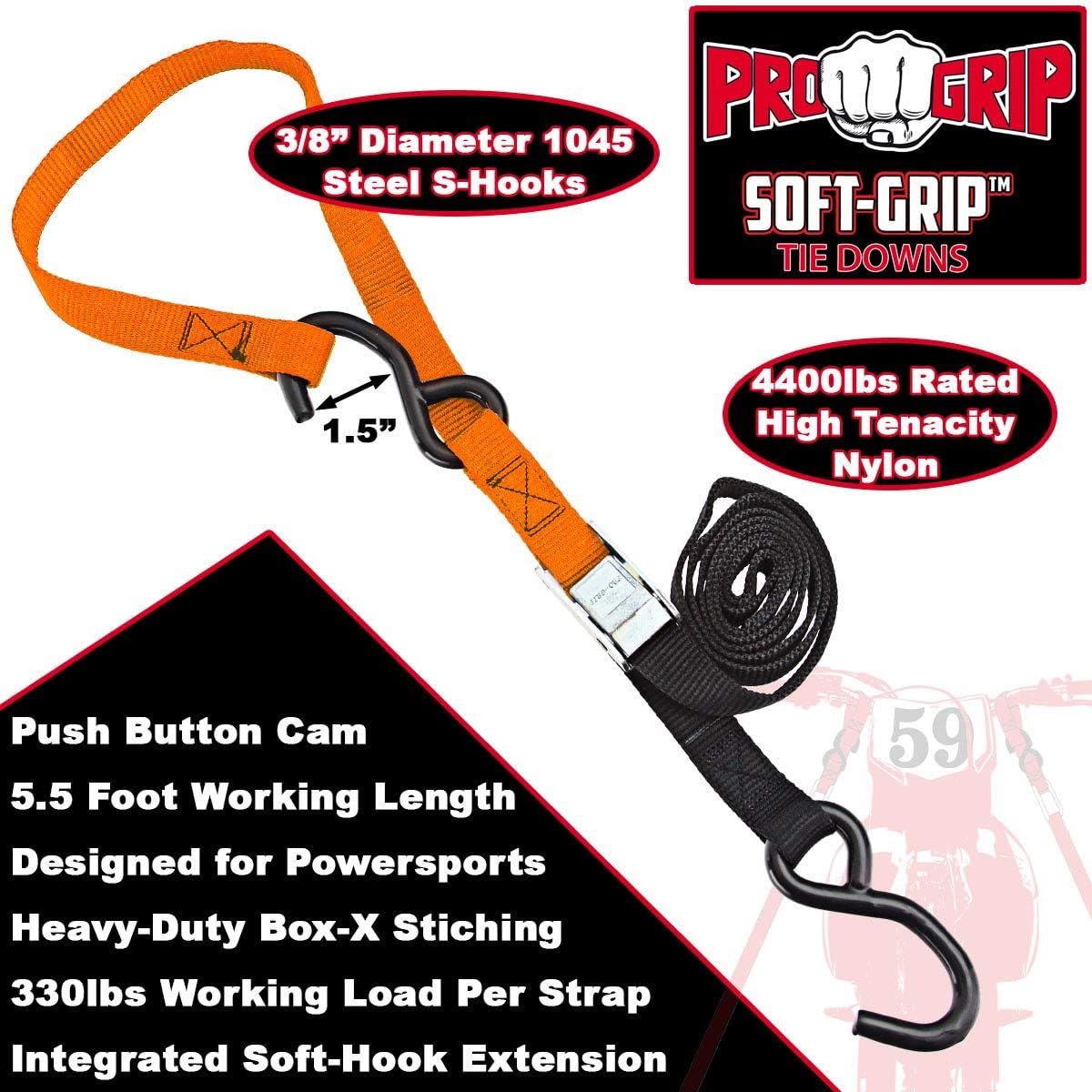 Progrip Powersports Motorcycle Soft Loop Tie Down Straps Lab Tested (4 Pack) Org : Automotive