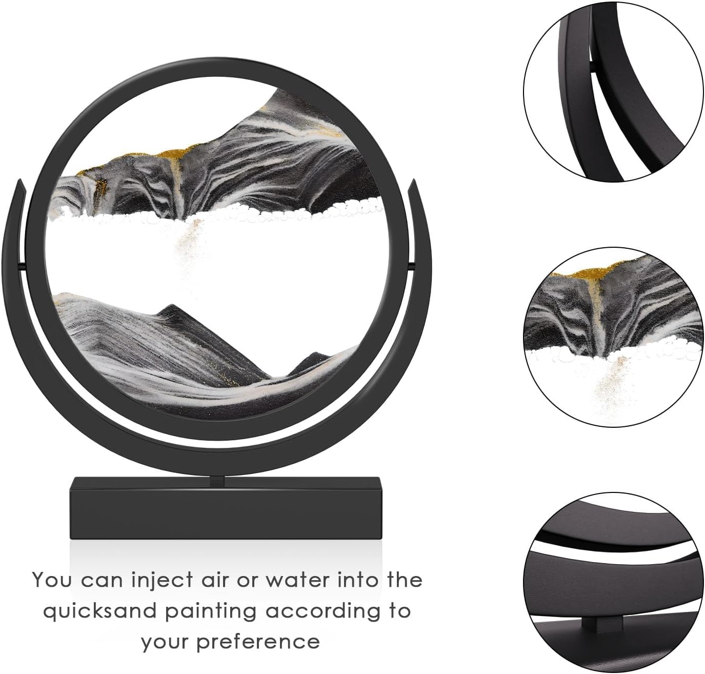 E-SHIDAI Moving Sand Art Picture in Motion Round Glass 3D Deep Sea Landscape, Dynamic Sand Art Sandscapes, Sensory (7in,Black)