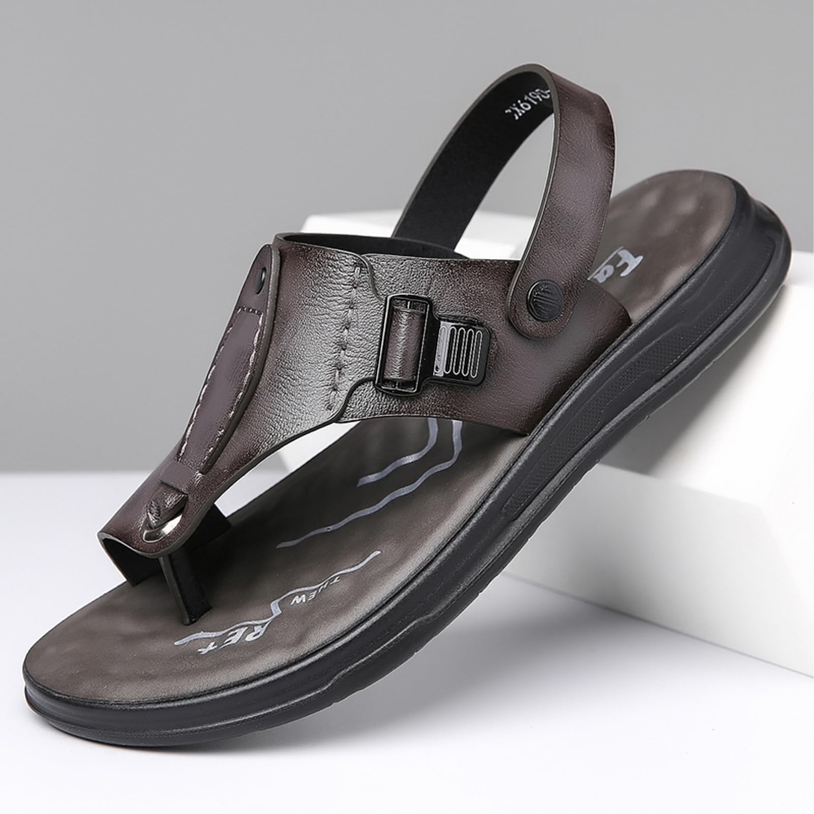 Infradito Sandali da Uomo Regolabili A Due Indossamenti in Pelle, Flip Flops Versatili per Uso Casual E Quotidiano-black-46