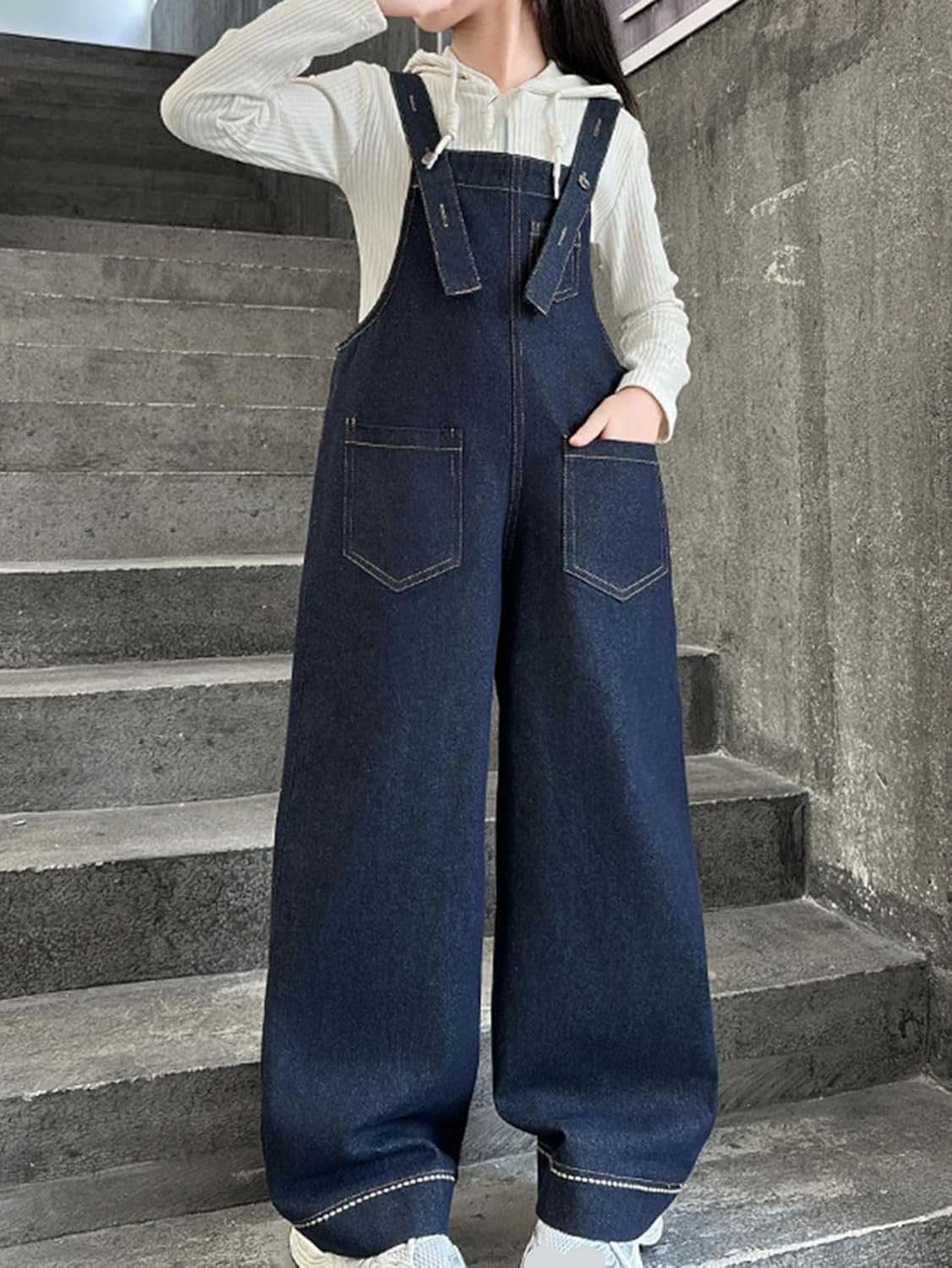 [FDGFJ] サロペット オーバーオール キッズ 女の子 デニム パンツ ジュニアサロペット 子供服 ボトムス ワイドパンツ ゆっ