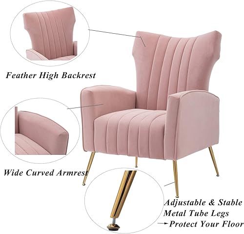 Miniatura 26 de Artechworks Silla decorativa curvada con patas doradas de metal dorado con brazo tapizado de terciopelo, silla moderna para sala de estar,