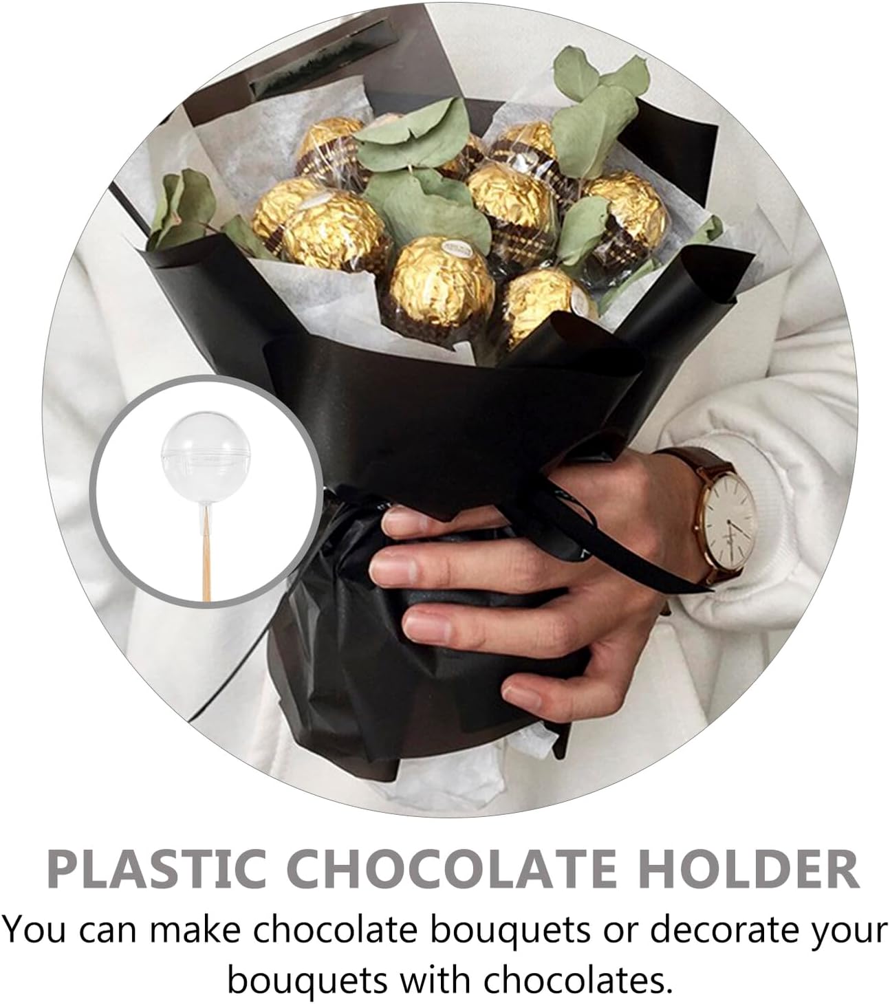 DOITOOL Chocolate Candy Holder Plastic Boxes round Candy Wrappers Case for Party Bouquet Supplies 100pcs Holders 100 Natural Sticks