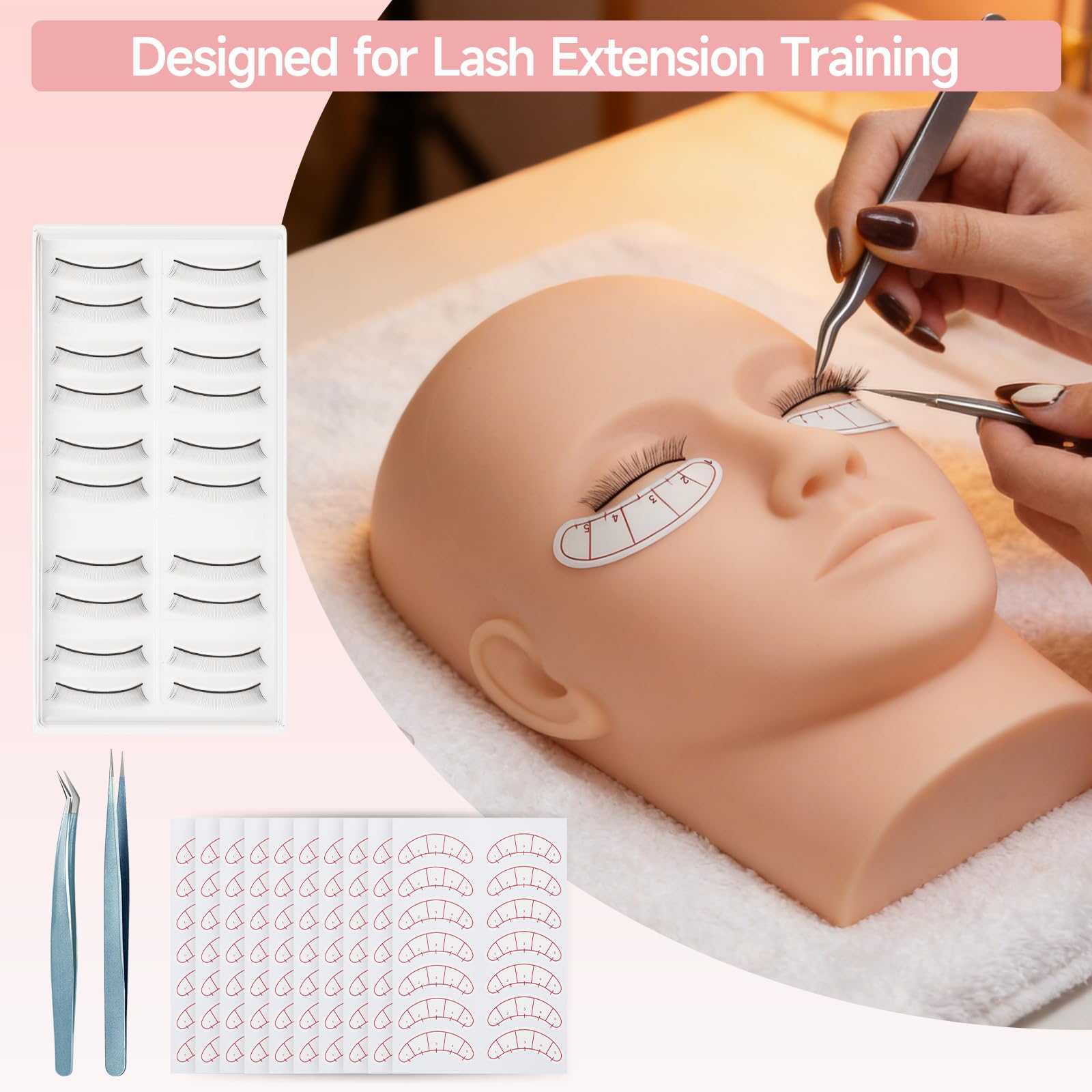 Yofuly Juego de cabeza de ejercicios de extensión de pestañas, maniquí profesional con pestañas postizas, pestañas y entrenamiento de maquillaje para principiantes — view 8