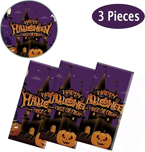 Miniatura 2 de Paquete de 3 manteles de Halloween, fundas de mesa grandes para fiesta de Halloween, murciélagos y calabazas, mantel de plástico para decoración de