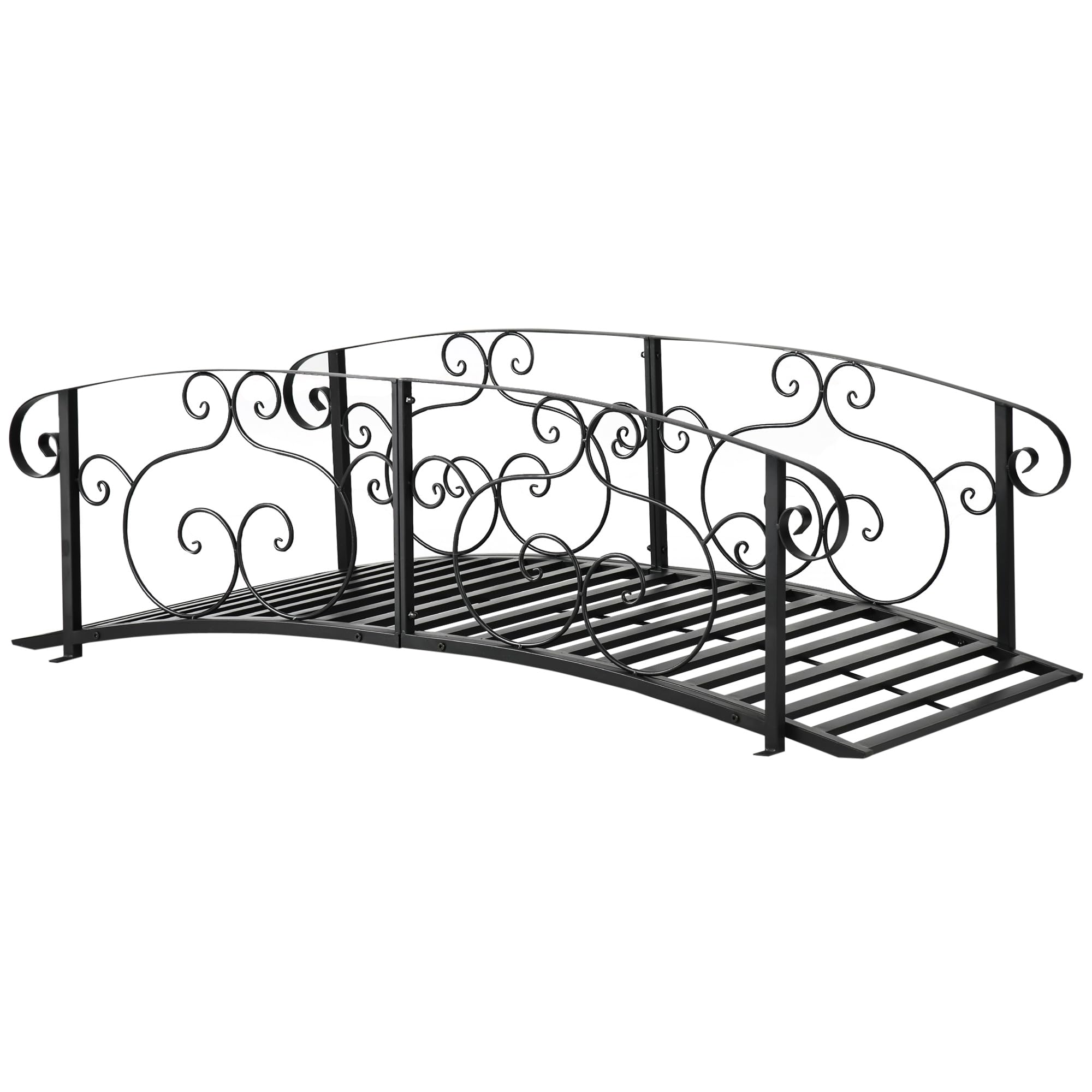 Outsunny 6' Metal Arch Backyard Garden Bridge, Safety Siderails, Black