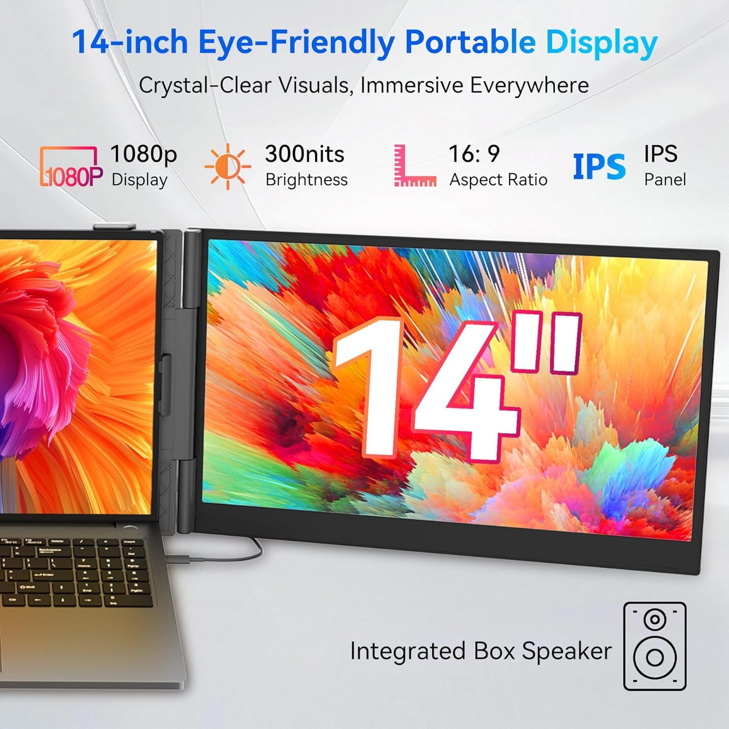 Blackview DCM6 14" Triple Laptop Screen, 0.17" Ultra-Thin, 1080P FHD Portable Monitor Eye protection, Travel for 13-17.3'' Laptop, Plug Play Compatible with Windows/Mac/Chrome OS — view 3