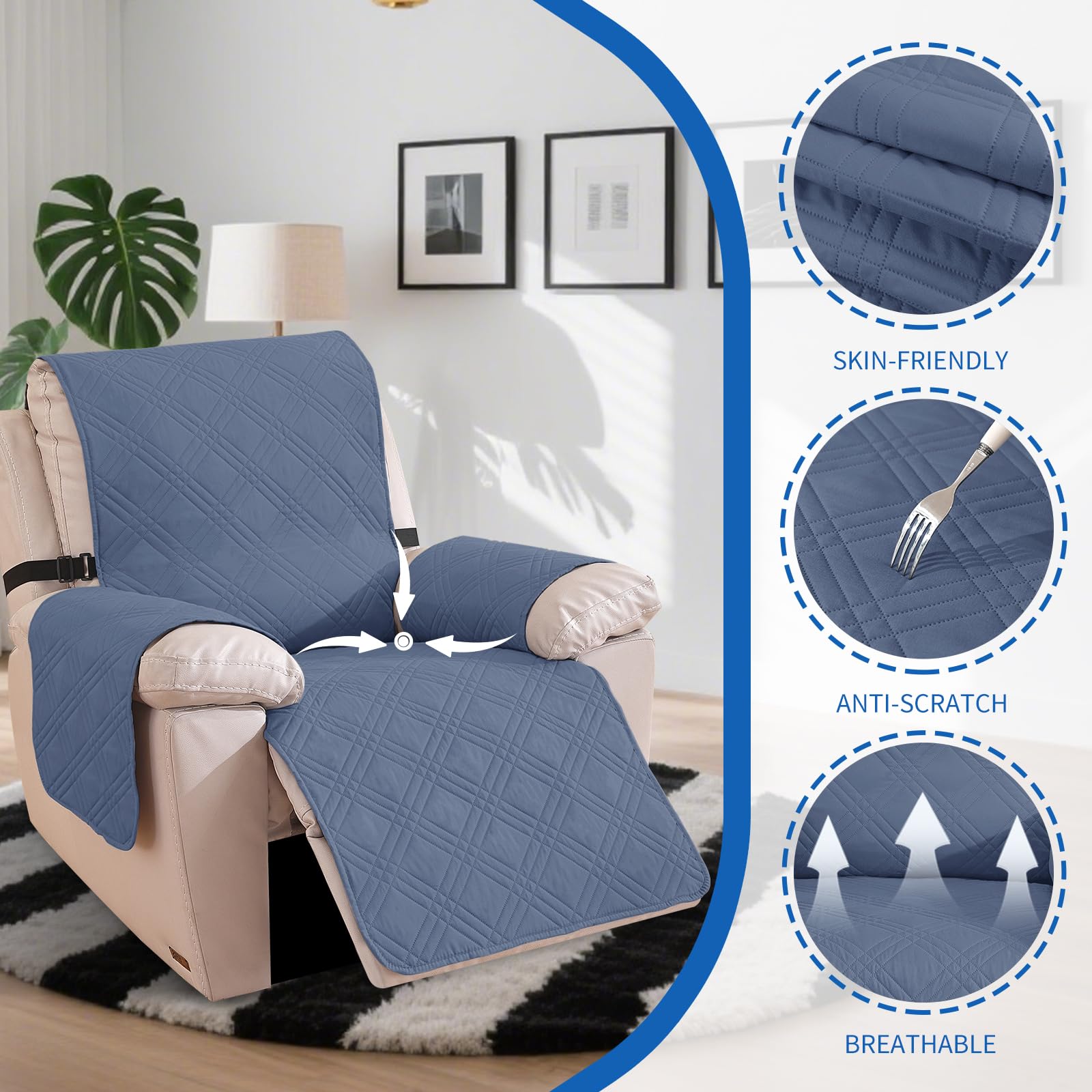 Ystyle Copripoltrona Relax Reclinabile, Reversibile Copri Poltrona Con Braccioli Universale, Copertura Poltrona Elettrica Antigraffio Antimacchia (1 Posto, Grigio Blu + Grigio Chiaro)