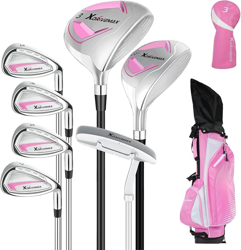 XDriveMax 8-Piece Right & Left Hand Complete Golf Club Set for Men & Women: Wood, Hybrid, Irons, Putter & Bag - Beginner Friendly, High Distance & Accuracy