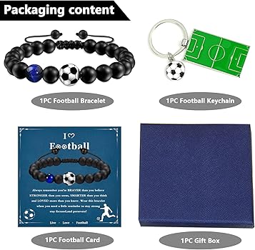 Cupimatch Braccialetto Croce Calcio Ragazzo: Bracciale Crocifisso Intrecciato Perline Pietra Naturale Rugby Baseball Baseball Regolabile Come Regalo Ispirativo Per 8-12 Bambini - Compleanno, Laurea