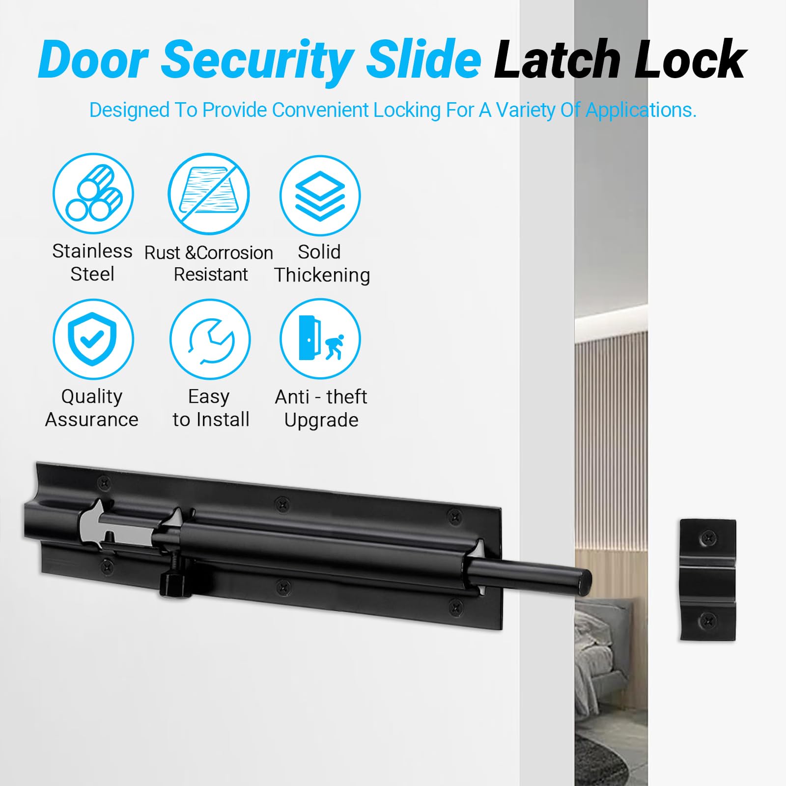 2 Pack Bolt Lock, 214mm (8") Heavy Duty Gate Bolts for Wooden Gates with 12 Screws and 1 Screwdriver - Image 2