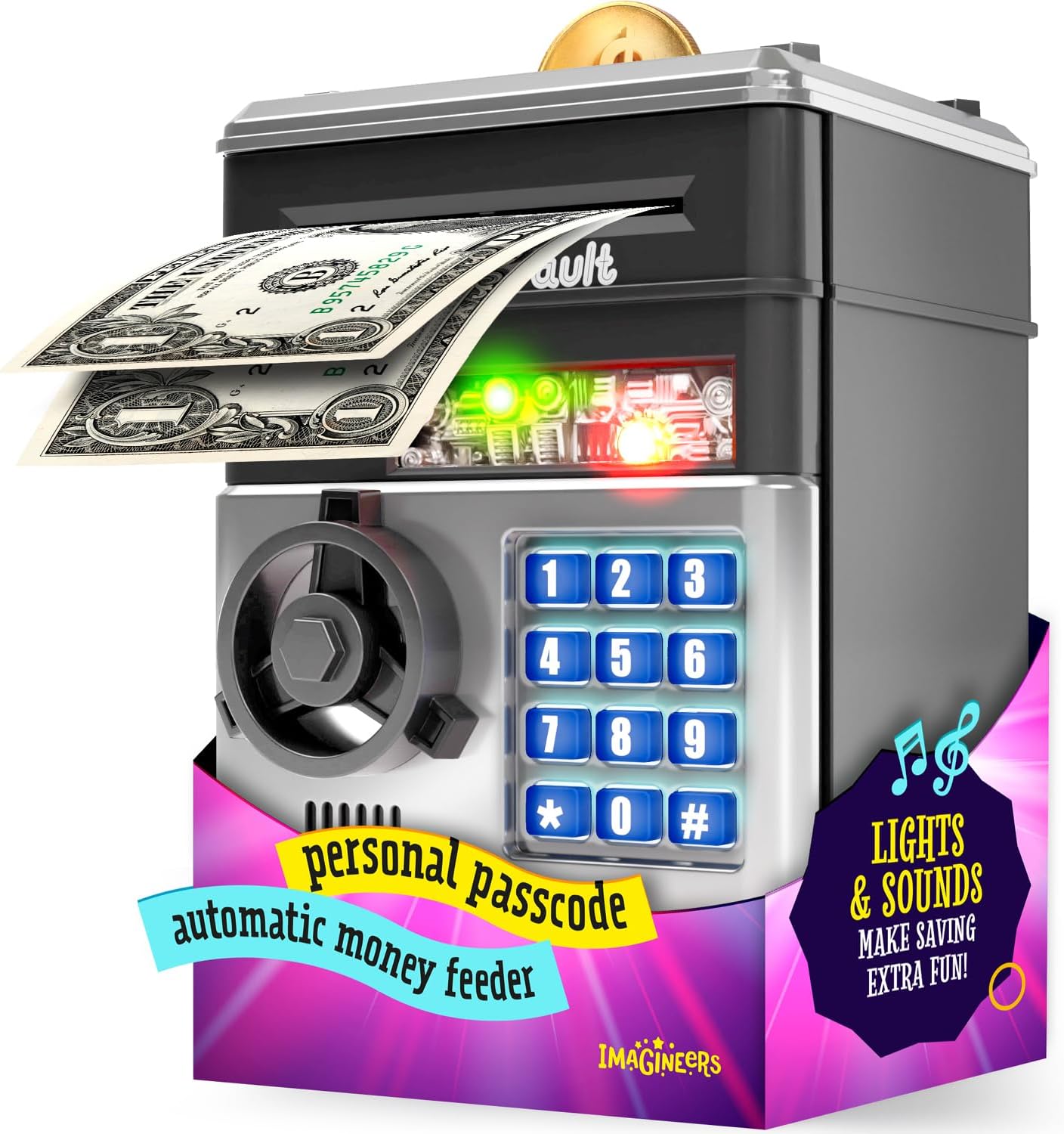 Piggy Bank for Kids - Electronic Money Saving Box w/Code- ATM Safe - Toy Coin Bank - Easter Boys Toys for Age 3, 4, 5, 6, 7, 8, 9 - Birthday Gifts for 8, 9, 10, 11, 12 Year Old Boy and Girl