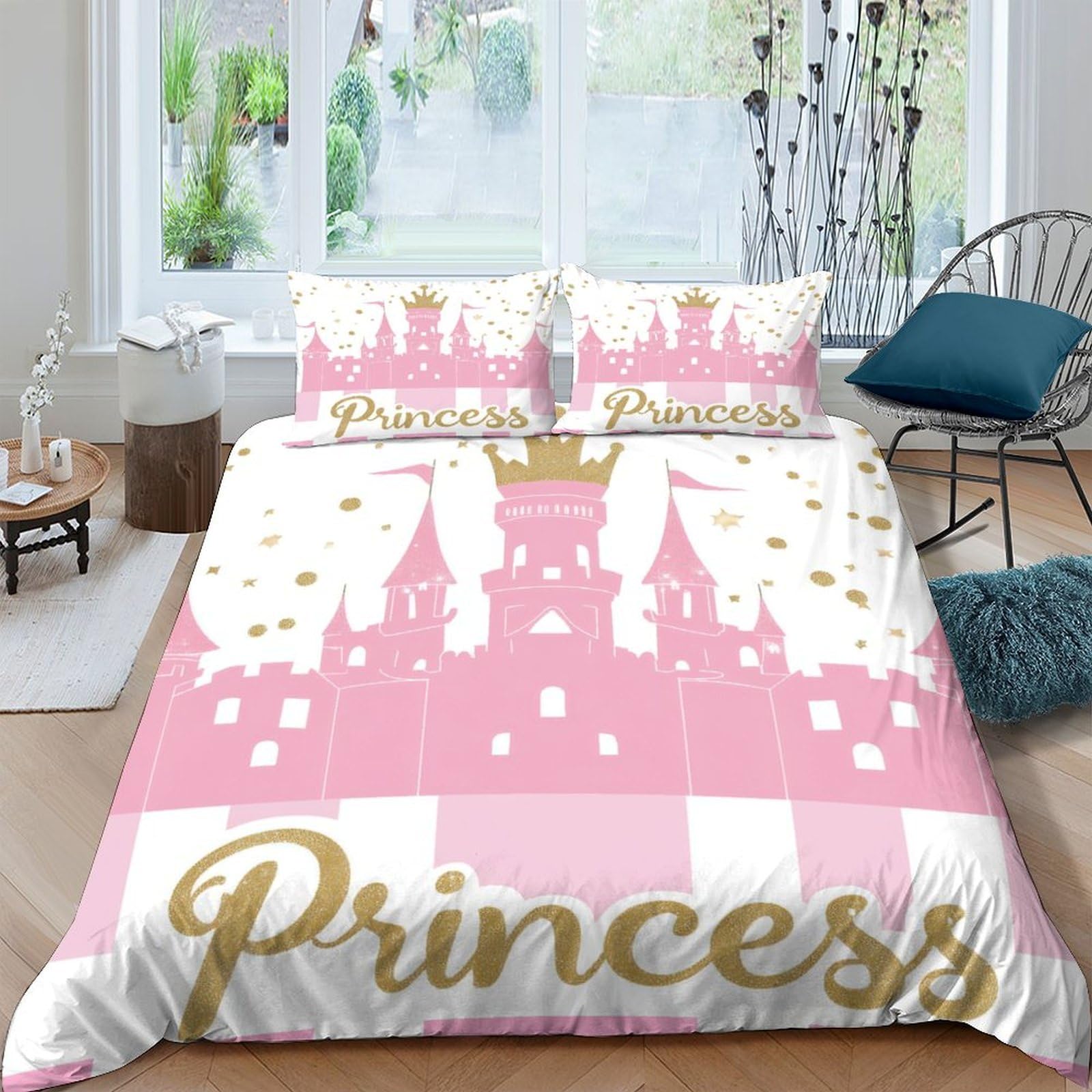 Ctjqhvkz Style-1 3D Printed Pink Princess Castle Fitted Sheet Microfiber Soft Bed Cover For Bedroom Decor Mattress Protection Single（135X200cm）