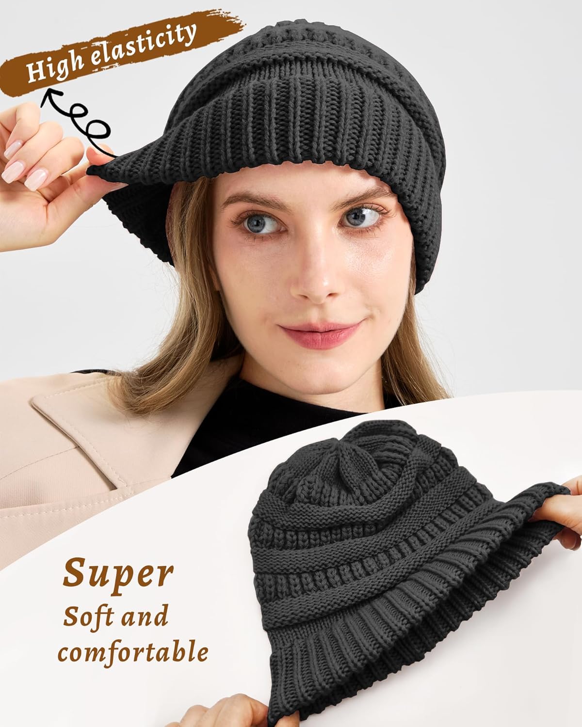 Cable Knit Slouchy Beanie for Women, Wool Winter Warm Womens Beanies, Trendy Oversized Slouch Hat Skull Ski Cap Hats - Image 4