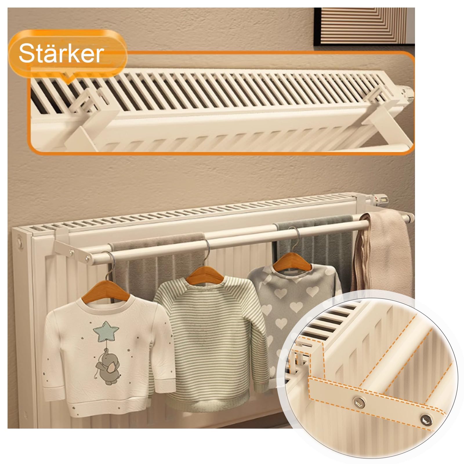 Heizkörper-Handtuchhalter, ohne Bohren, beheizter Handtuchhalter, weiß, Einzelstange, 70 cm, perfekt für Wäschetrockner, platzsparendes Design für Badezimmer und Küche