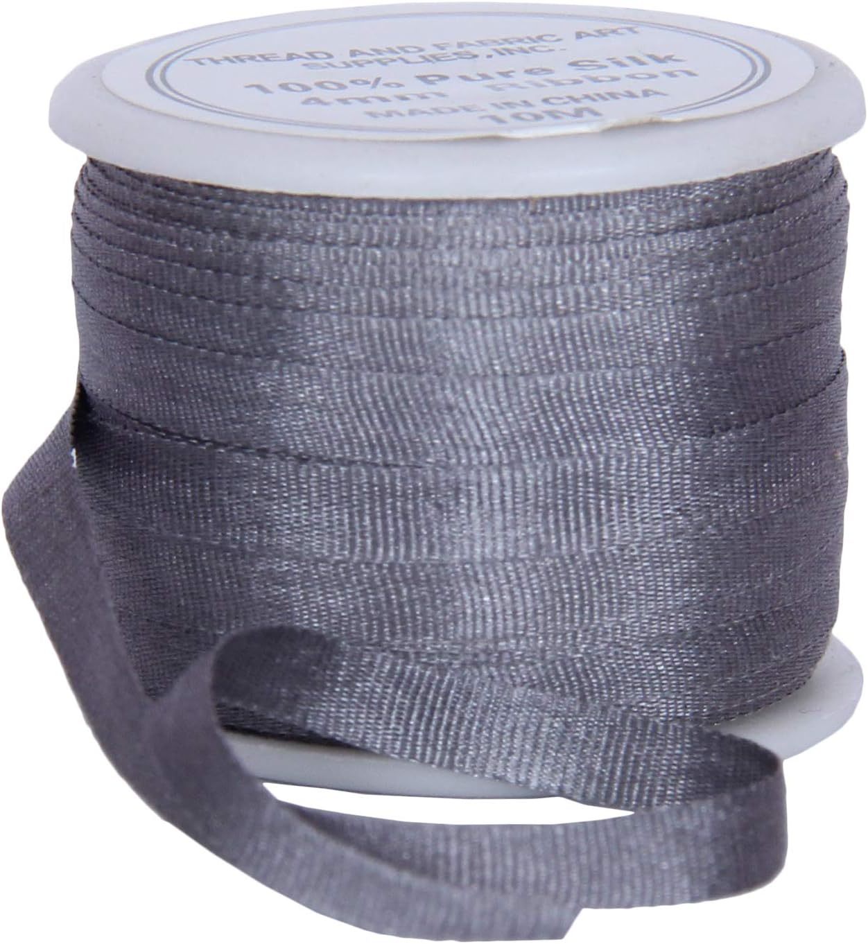 Threadart 100% Pure Silk Ribbon - 3 Sizes - Dozens of Colors - Grey - 4mm No. 704