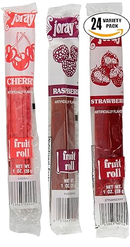 Joray Paquete variado de rollos de frutas. Cereza, fresa, frambuesa, 1 onza de cuero de frutas (total de 24 cueros de fruta)