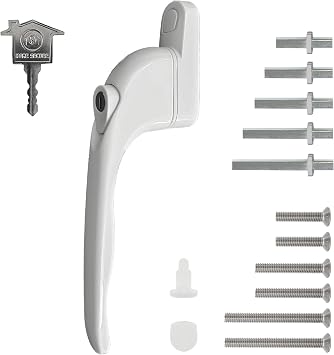 Home Secure™ Universal Locking uPVC Window Handle with Keys – Espag Window Handle Replacement, Reversible Left or Right, Multi-Spindle Fit, White