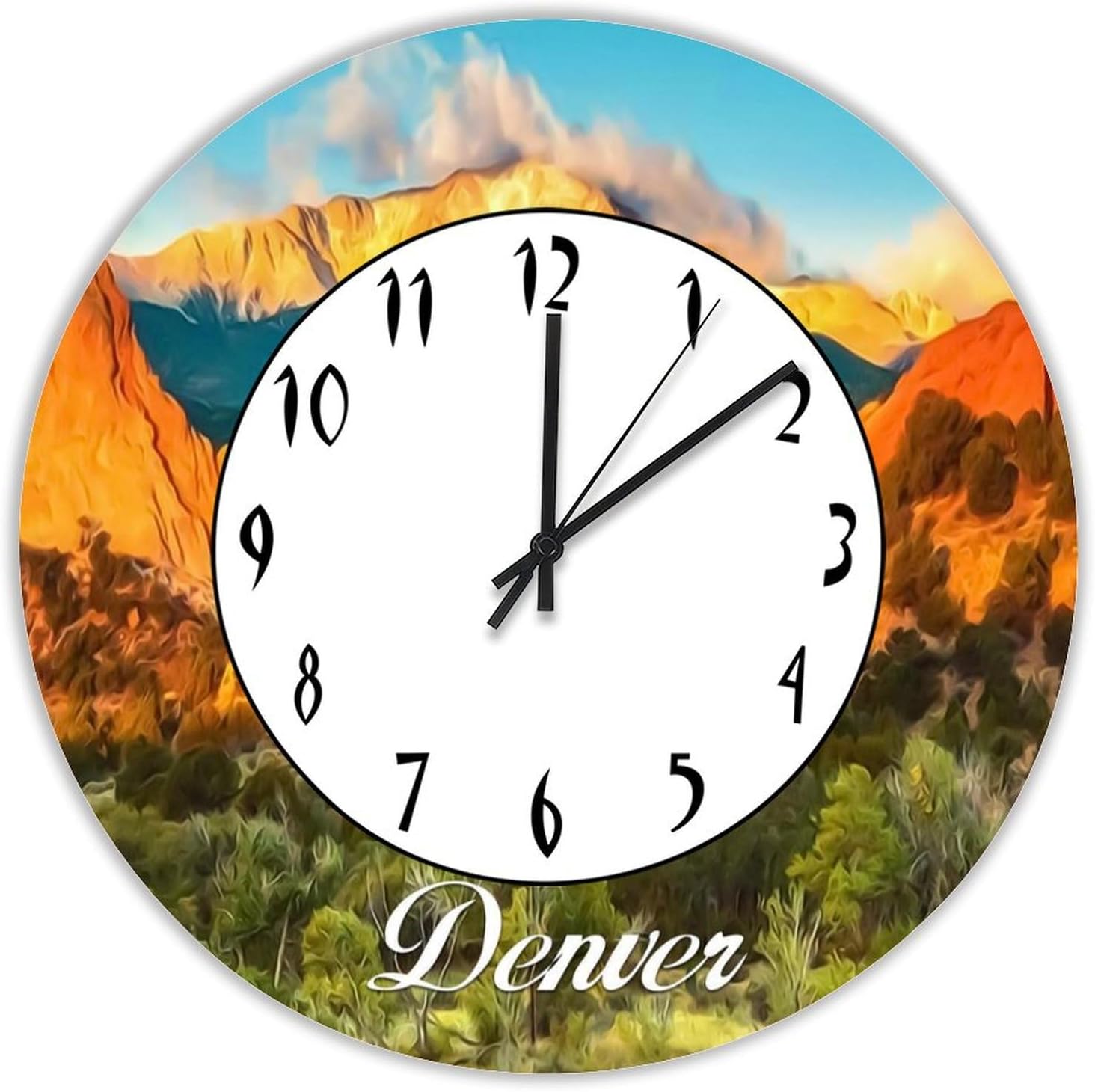 Wood Wall Clock Denver Hanging Clock Denver City View 15in Silent Non-Ticking Battery Operated Wall Clock Decorative for Office School Kitchen Bedroom Living Room