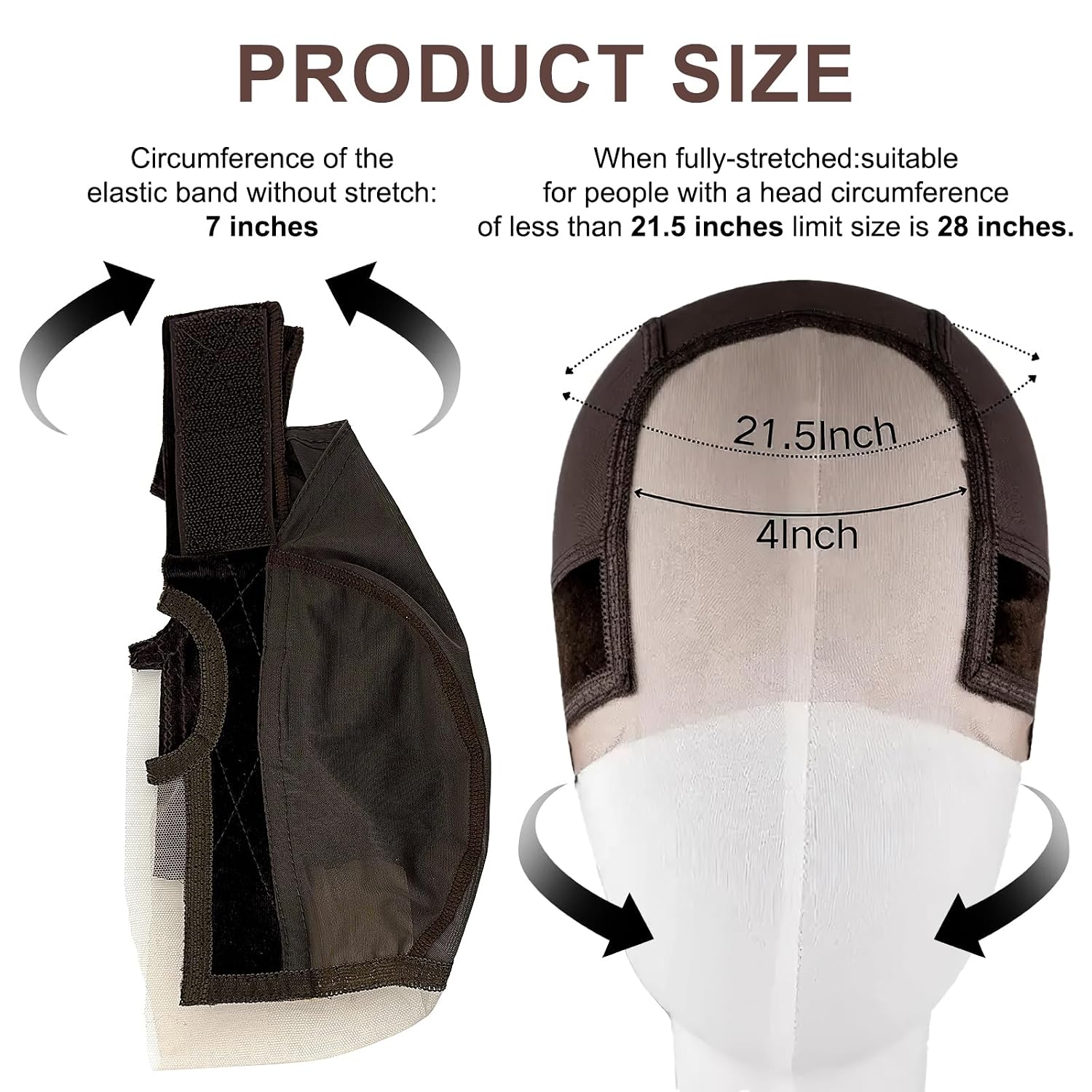 2 Pcs Wig Grip Cap for Women, Wig Cap with Grip Band Adjustable Make Your Wigs Be Glueless, 4X5 Transparent Lace Non Slip Caps for Lace Front Wigs (Brown)