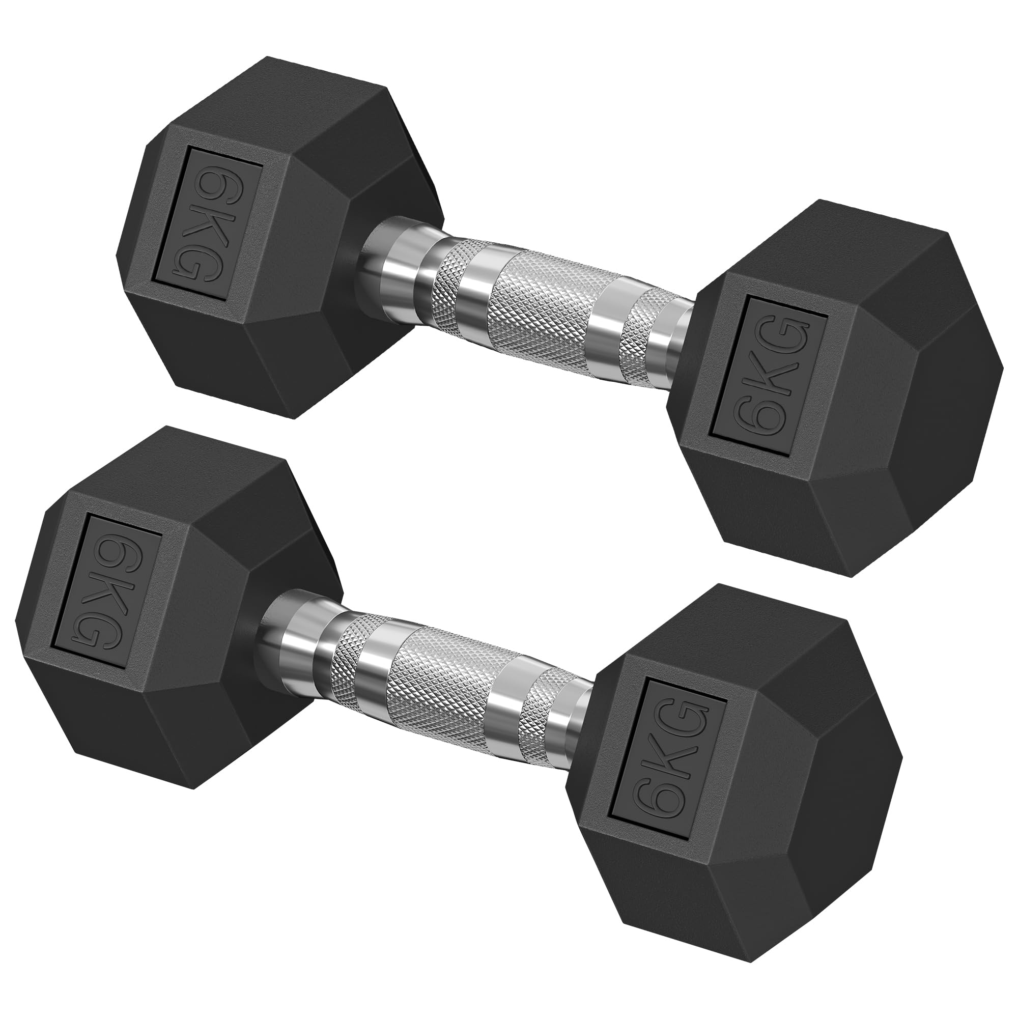SONGMICS Dumbbells Set, 2 x 6 kg, Hex Rubber Coated, 2 Pcs