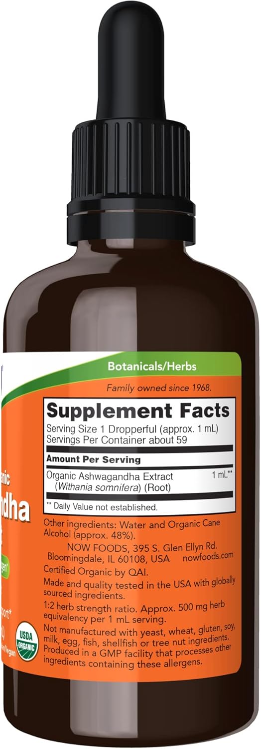 NOW Supplements, Ashwagandha Liquid Extract, Organic, Immune System Support, 2 Fluid Ounces (Pack of 2)