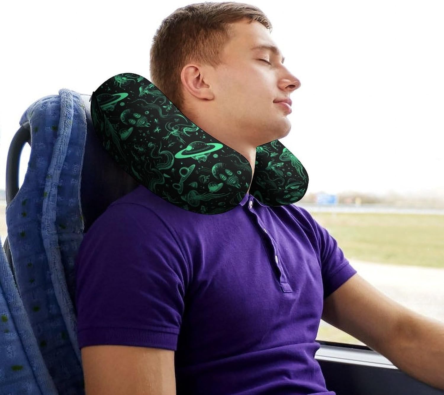 Green Lines Cryptid Pattern Travel Pillow U Shape Neck Pillow Washable Pillowcase for Sleeping Chair