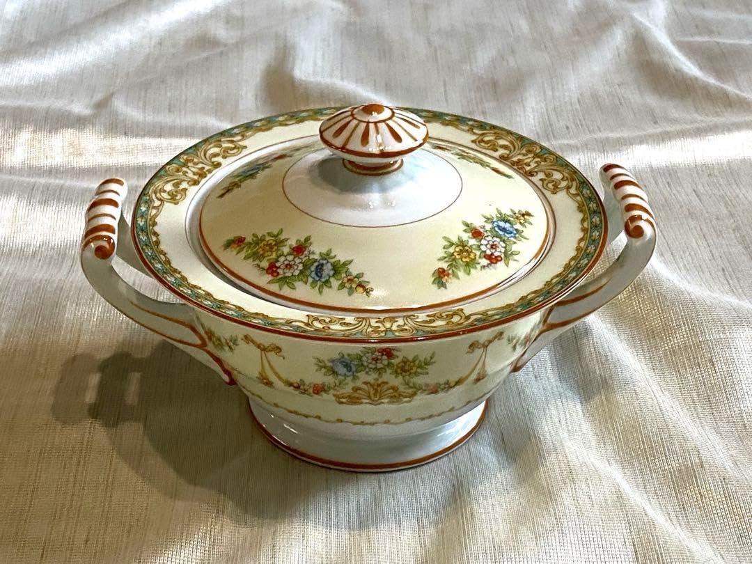 希少】オールドノリタケ シュガーボウル クリーマー 金盛り アール