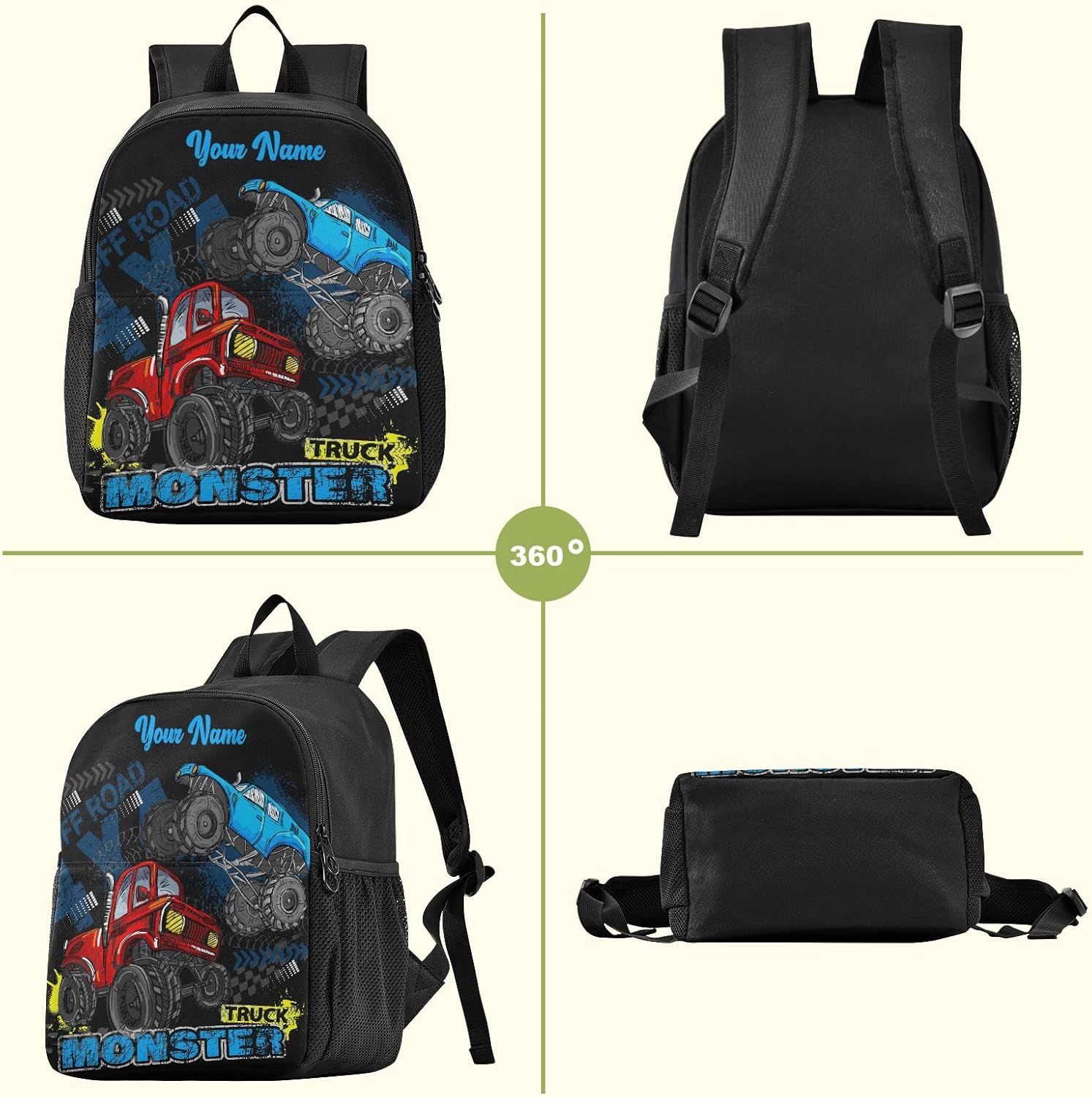 Personalized Monster Truck Kids Backpacks for Boys Preschool Backpack Light School Travel Backpacks with Name - Image 6