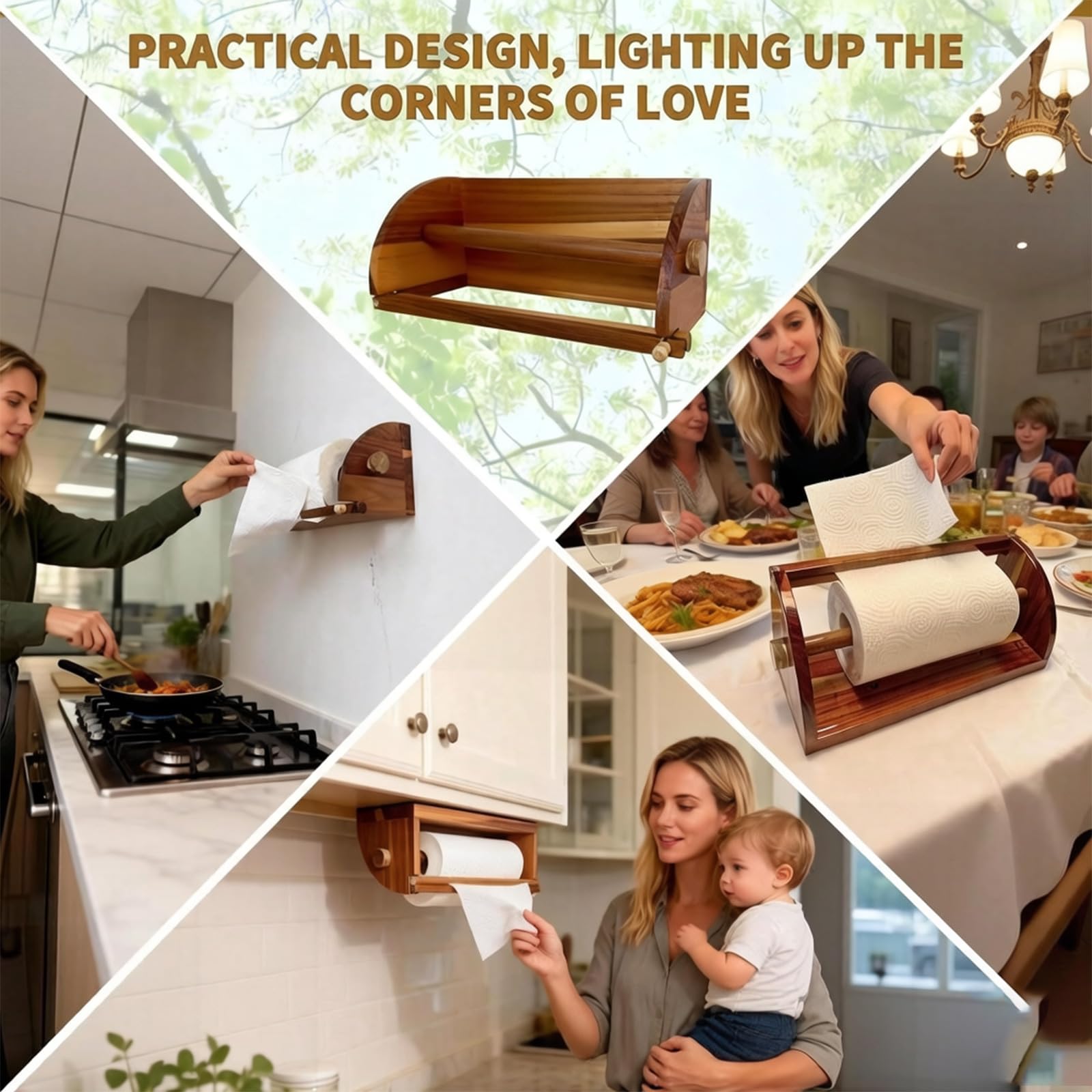 Portarotolo da cucina in legno per uso familiare con design naturale