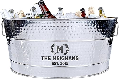 BREKX Aspen - Bañera personalizada de metal para fiestas de acero inoxidable para hielo y bebidas, enfriador de bebidas para bodas, aniversarios,