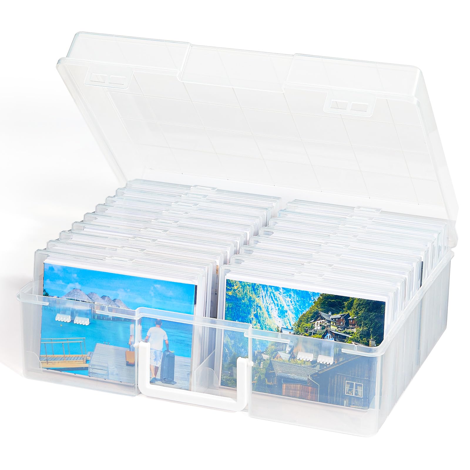 Lifewit Boite Rangement Photos 10 x 15 cm, 18 Compartiments 4R Intérieurs Storage Box Photo, Organisateur Photo avec Poignée, Boite Rangement Plastique pour Carte Bijoux Jouet, Transparente, 1 Pièce