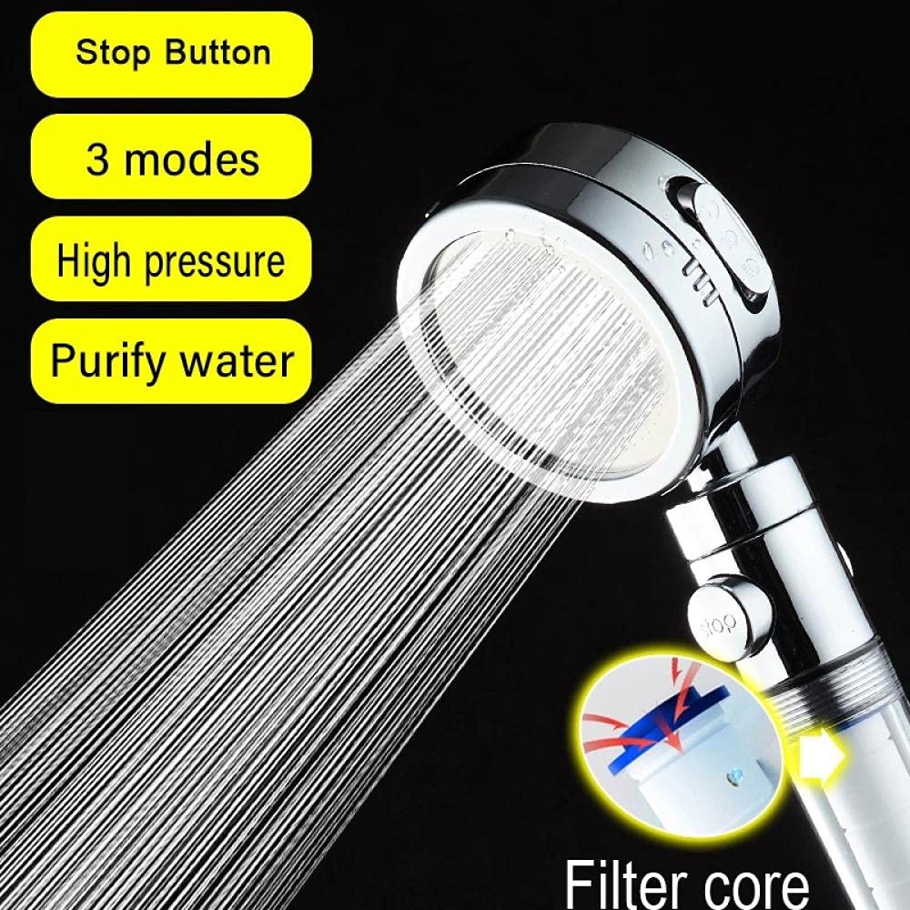 Soffione doccia a 3 modalità ad alta pressione per la cura della pelle con pulsante di arresto Ugello a spruzzo con filtro sostituibile a risparmio idrico Black-shower_Set-4