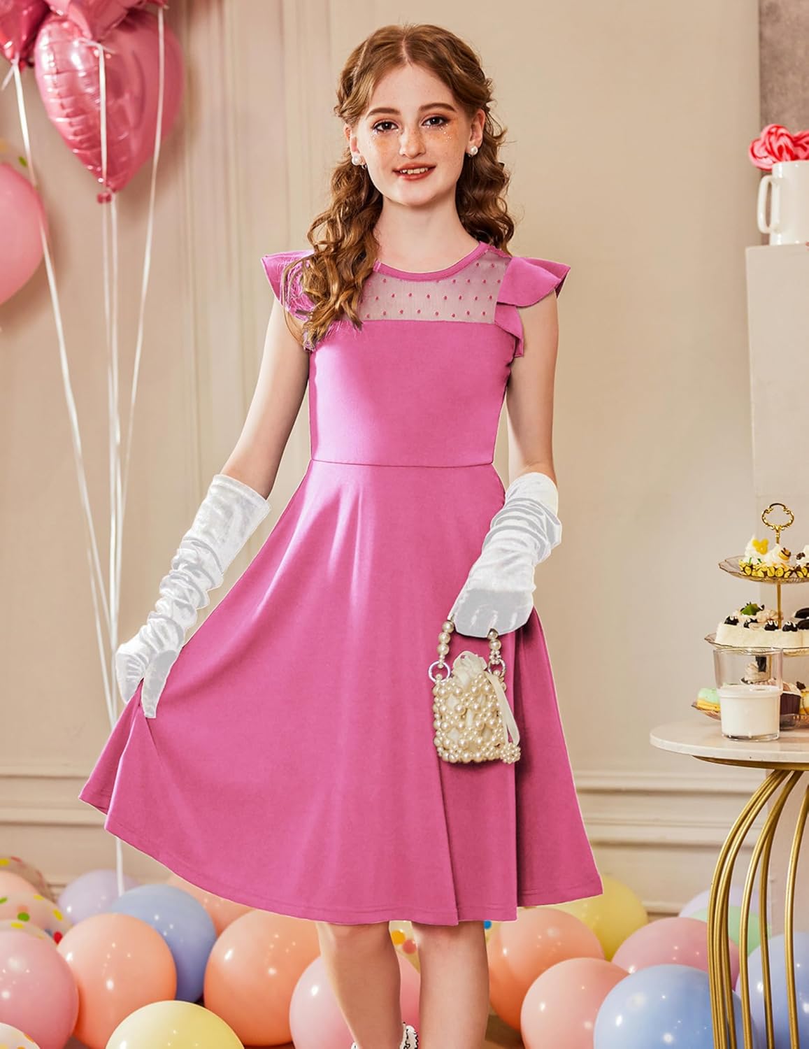 Arshiner Girls Dress Summer Ruffle Sleeve Mesh A Line Casual Party Dresses with Pockets - Image 5