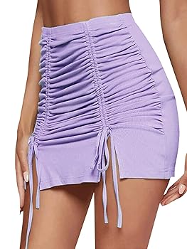 LYANER Women's Casual Drawstring Ruched Split Hem Ribbed
