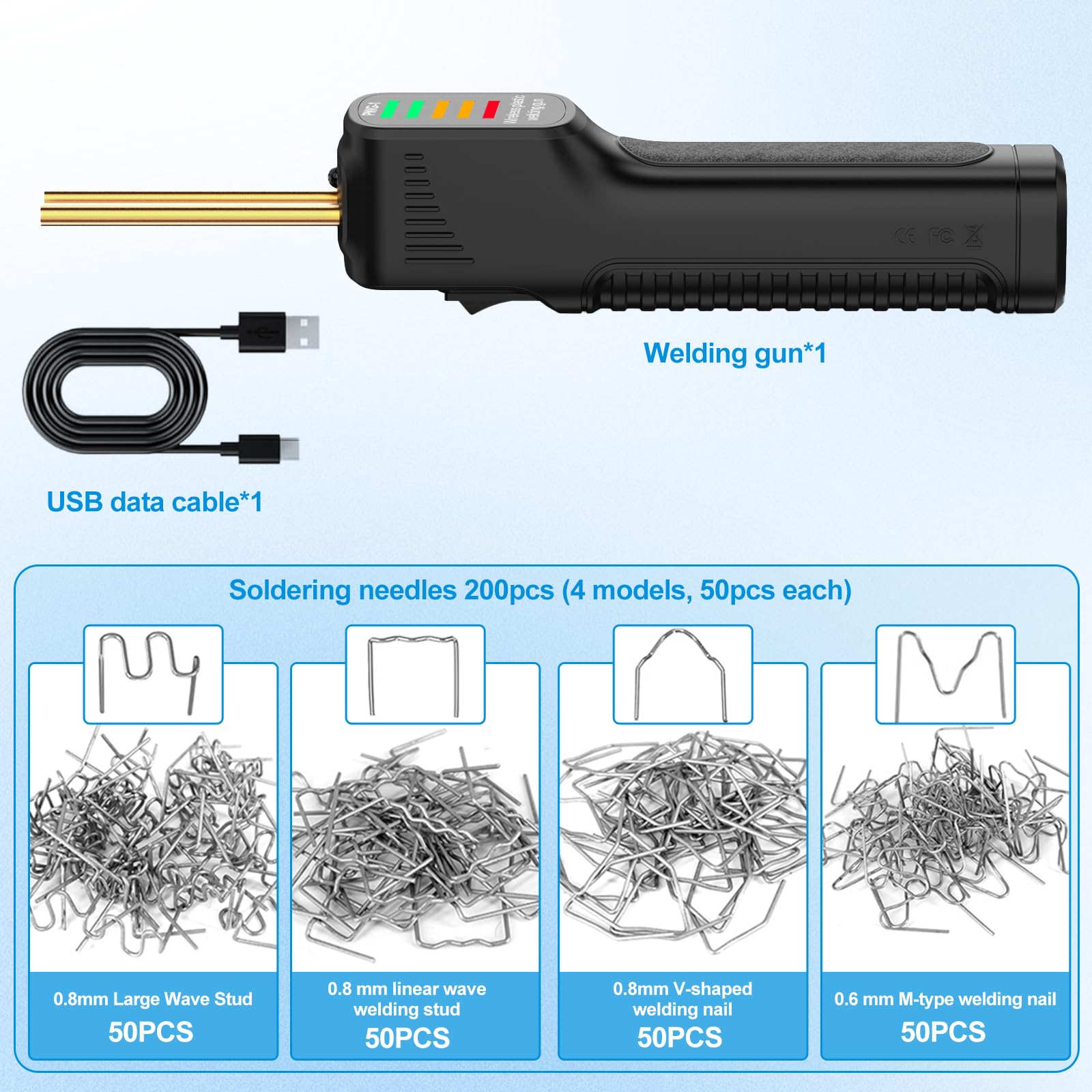 Estación de Soldadura de Plástico Inalámbrica, 100 W Mini Máquina de Soldar Portátil (200 Clavos de Plástico, con LED, Carga USB, Reparación de Soldadura a Pilas)