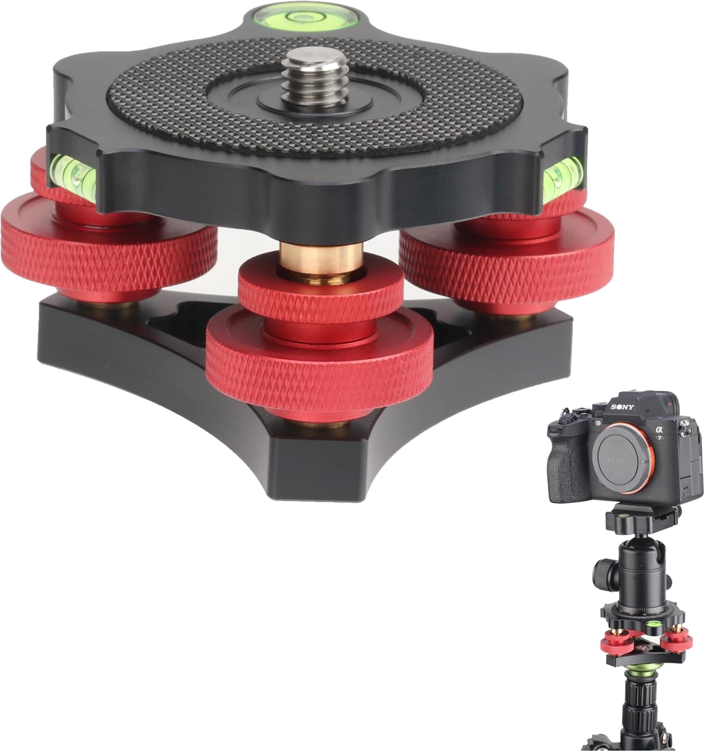 Fotga 33lb Load Camera Tripod Lever Stand Leveling Base Tri Wheel Head -/+ 5 Degree Angle Adjustment with 3/8"-16 Thread Mount for DSLR Camera Tripod Head Panoramic Head Rail Slider Macro Photography