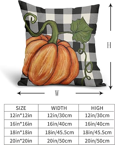 Miniatura 3 de Juego de 2 fundas de almohada de otoño de 18 x 18 pulgadas, diseño a cuadros de calabaza, hojas de arce, fundas de almohada decorativas para Acción