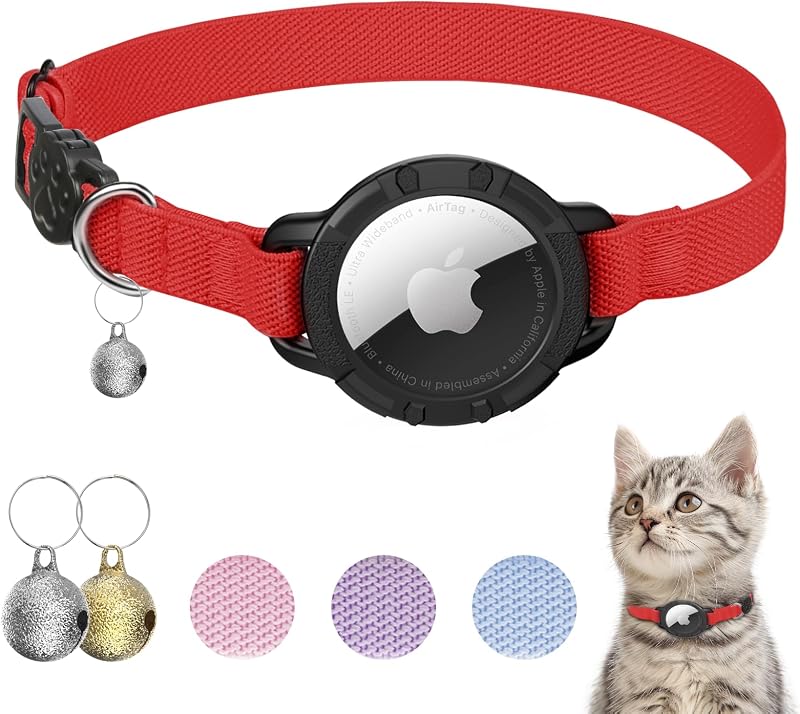 Coleira para Gatos com Suporte Integrado para AirTag, Ajustável e com Guizo sucegi