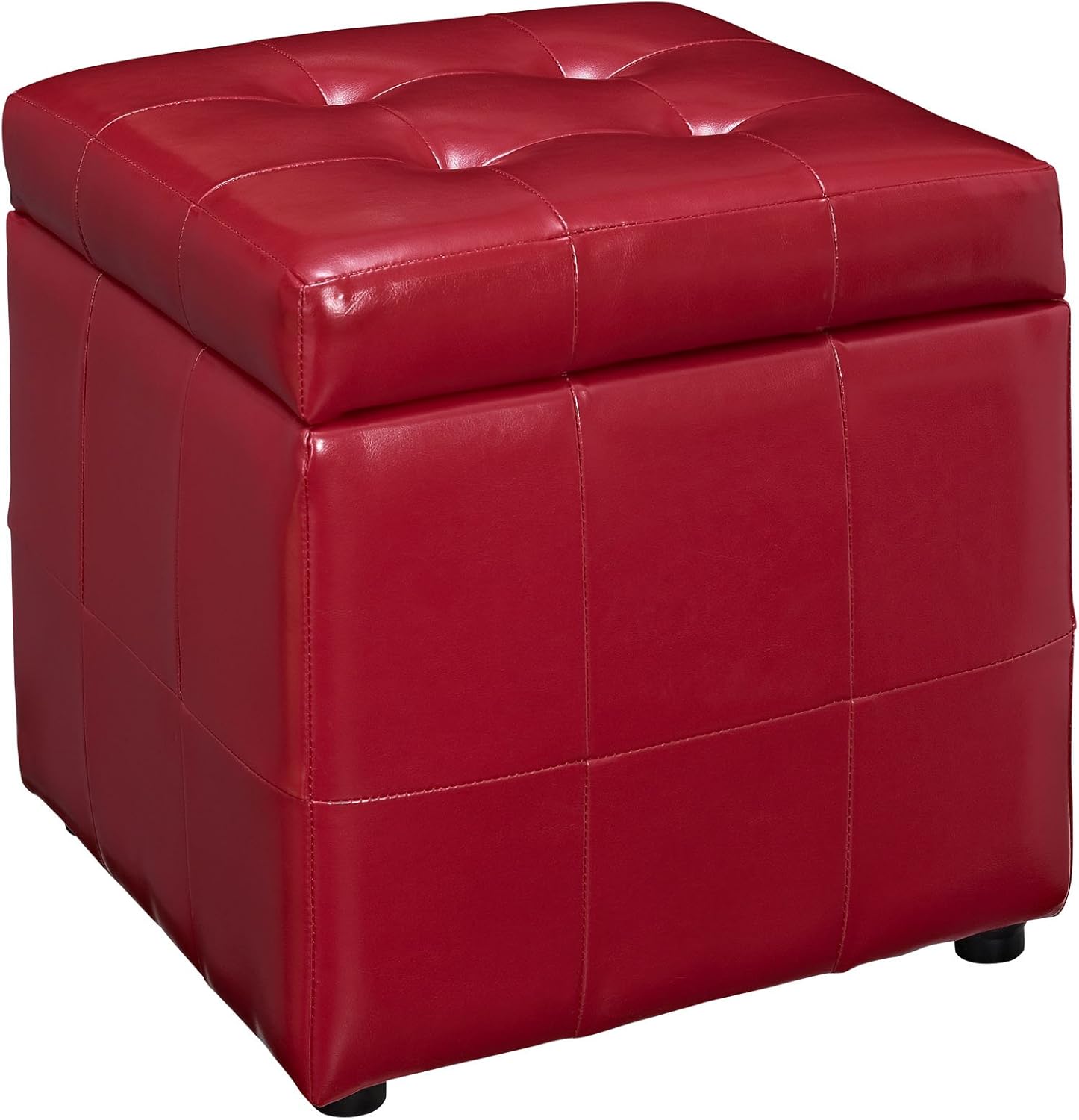 Modway Volt Tufted Faux Leather Square Storage Ottoman Cube In Black