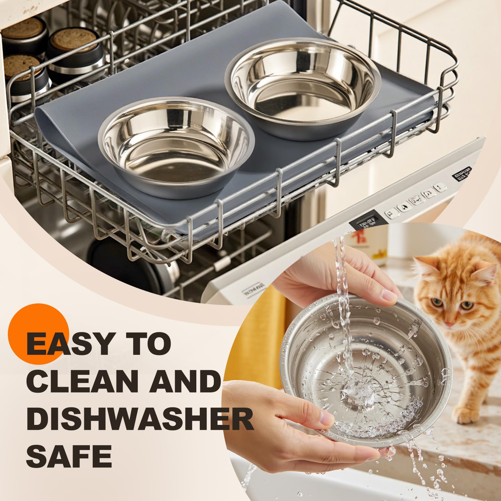 【Erhöhte Katzennäpfe für Futter und Wasser】 15° geneigter erhöhter Katzennapf-Set Schnurrhaarfreundlich, 3 Schwarze Edelstahl-Anti-Erbrechen-Schalen mit Ständer für Indoor-Kätzchen, Kätzchen und