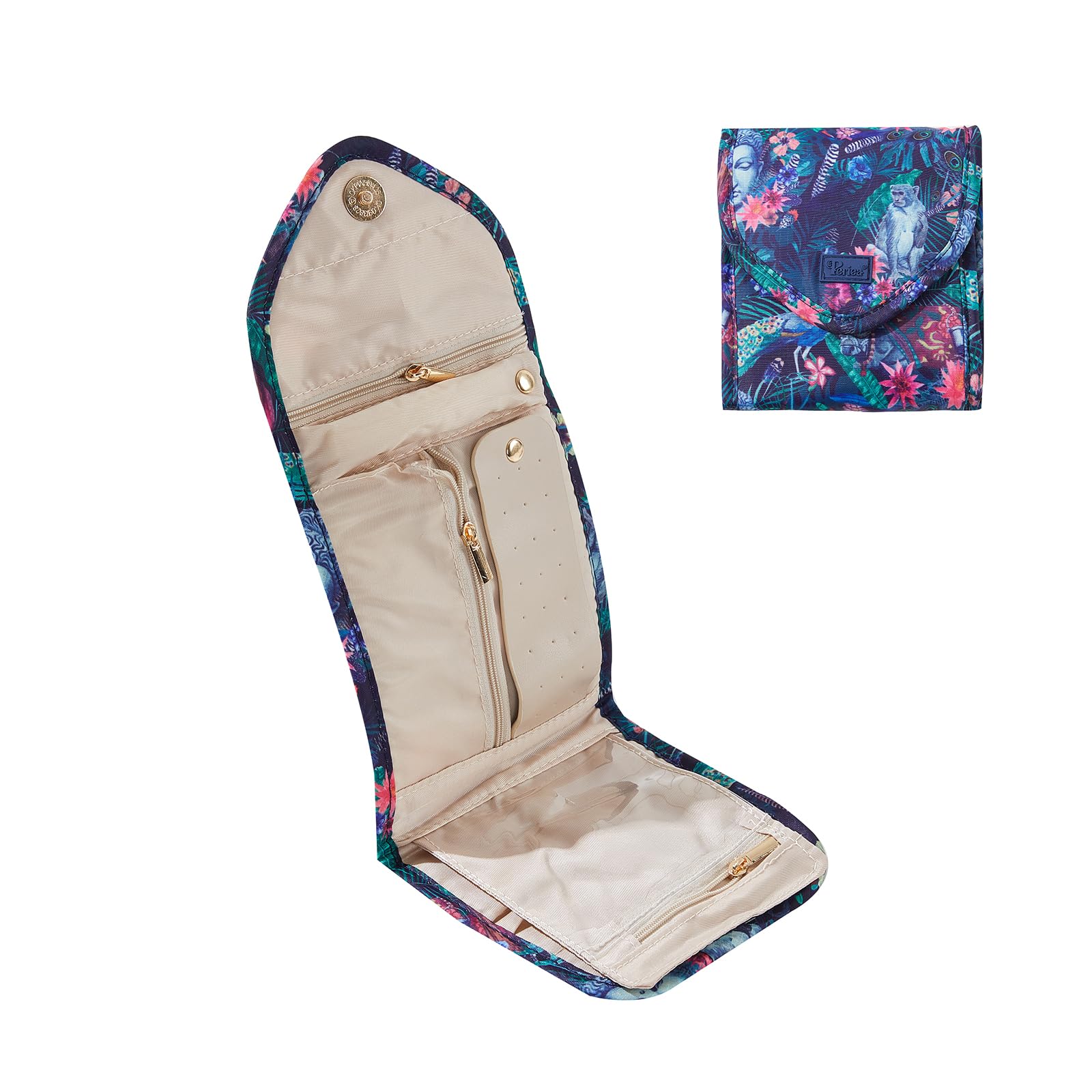 Periea Buddha ‘Cleo’ Travel Jewellery Organiser Roll Foldable Jewelry Case For Journey - Rings, Necklaces, Bracelets, Earrings (, Small)