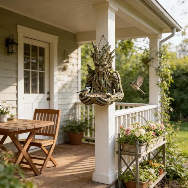 Millennial - Mangeoire pour oiseaux anciens - Pour l'extérieur - Décoration de visage d'arbre, mangeoire pour oiseaux, sculptures d'arbre anciennes, mangeoire pour oiseaux sauvages montées (#A) - 3