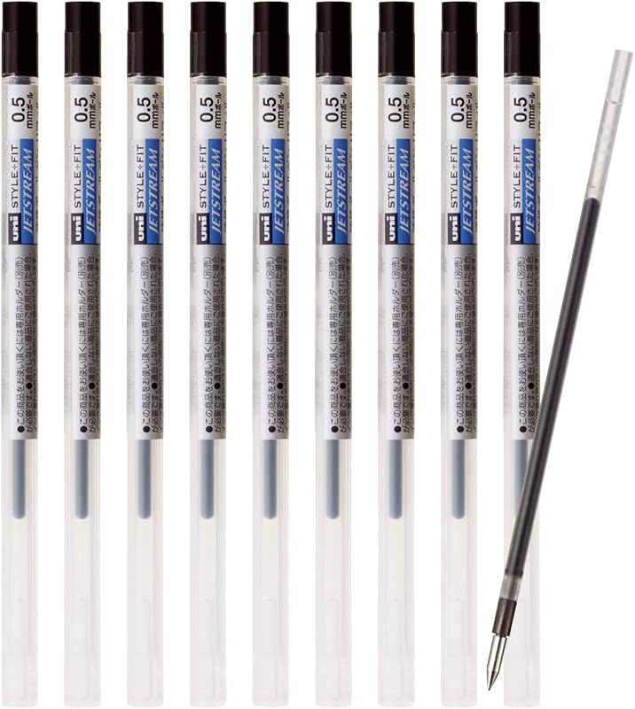 Mitsubishi Pencil Style Fit Jetstream SXR8905.24 Ballpoint Pen Refills, 0.5, Black, 10 Pieces